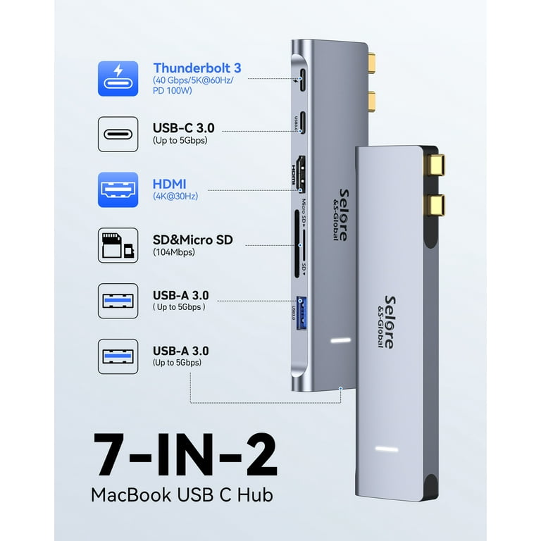  Adaptador USB para MacBook Air/Pro, MacBook Air M1, accesorios  USB 5 en 1, adaptador USB-C a USB con 4 USB 3.0 y Thunderbolt 3 de 100 W  PD, compatible con MacBook