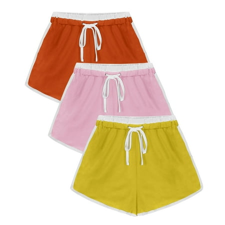 WIZUTIZ Womens Shorts Casual Classic Relaxed Skinny Dance Dolphin Shorts 3 PCS Elastic Stretch Mid Rise Split Drawstring Swimsuit Dandelion Print Swim Shorts for Ladies Travel Yellow