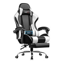 Alvantor Gaming Chair with Massage Lumbar Support and Retractable Footrest, High-Resilience Foam, 360° Swivel, Black and White