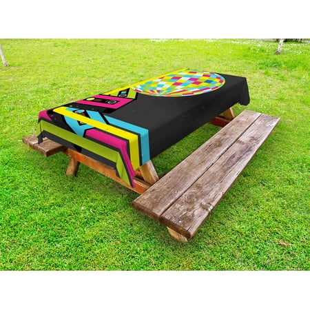 

Popstar Party Outdoor Tablecloth Retro Party Theme Disco Ball 80 s Style Audio Cassette Tapes Colorful Stripes Decorative Washable Fabric Picnic Tablecloth 58 X 120 Inches Multicolor by Ambesonne