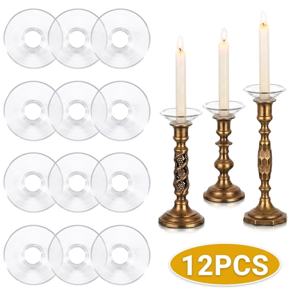12-Pack Clear Glass Bobeches for Candlesticks - Round Candle Drip Protectors & Wax Catcher Rings for Taper Candles, Wedding Party Church Home Centerpiece Decor