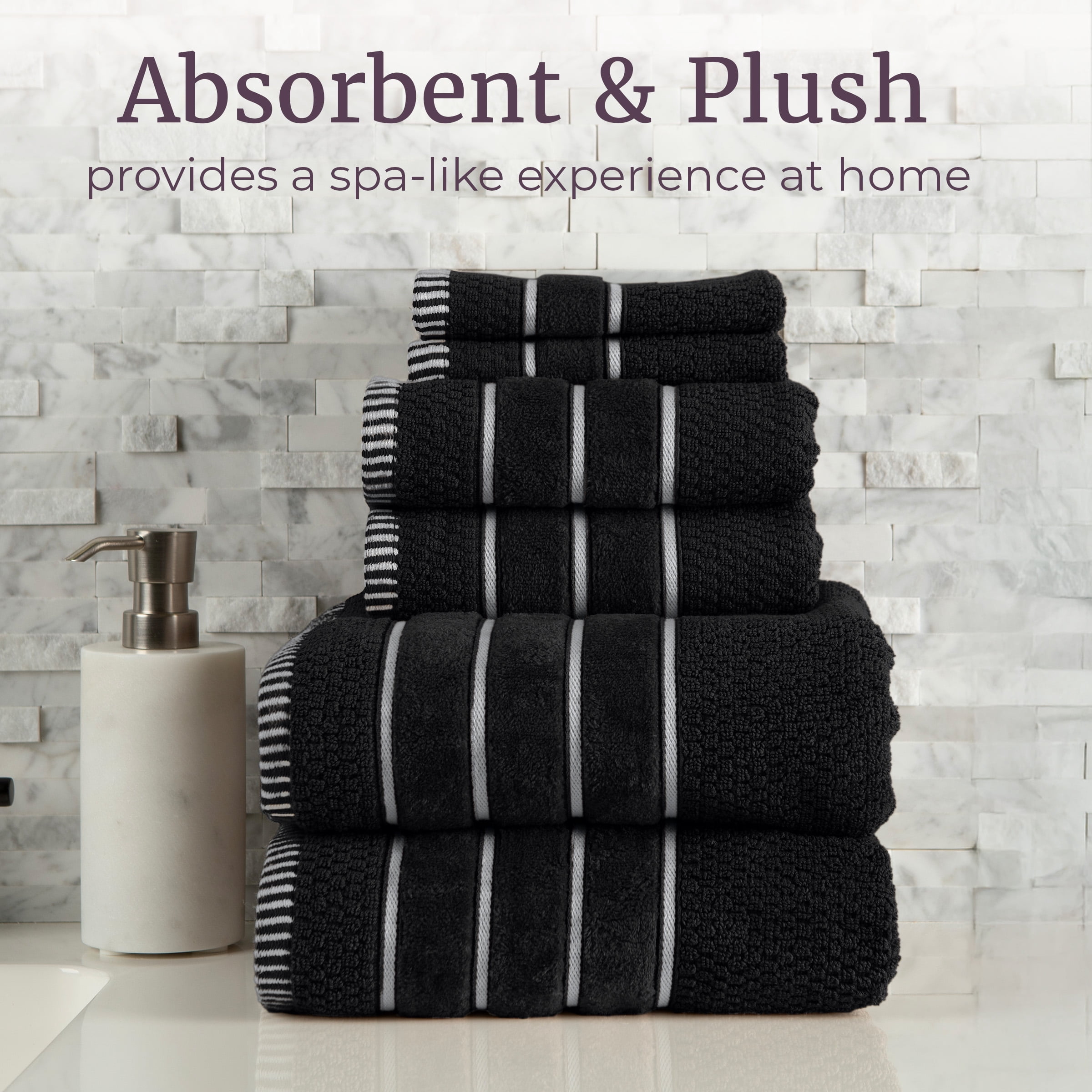 Lavish Home 6-Piece Combed Cotton Rice Weave Towel Set (Black)