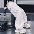 thumbnail image 4 of Pandaie Girls Bow Tie Wide Leg Sweat Pants Elastic High Waist Loose Fit Soft Fabric for Daily Casual Outfits White,9-10 Years, 4 of 8