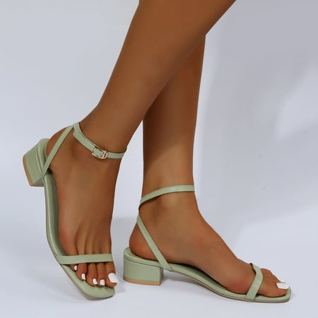 

Alueeu Women s sandals Ladies Fashion Solid Color Leather Open Toe Chunky Heel Buckle Sandals