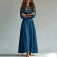 thumbnail image 7 of Guieoi Womens Dresses Fall Plus Size V-Neck Loose Casual Short-Sleeve Button-Down Dress Blue L, 7 of 7