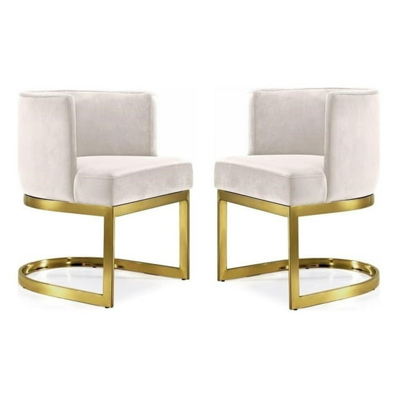 Home Square 2 Piece Upholstered Velvet Dining Chair Set with Gold Base in Cream