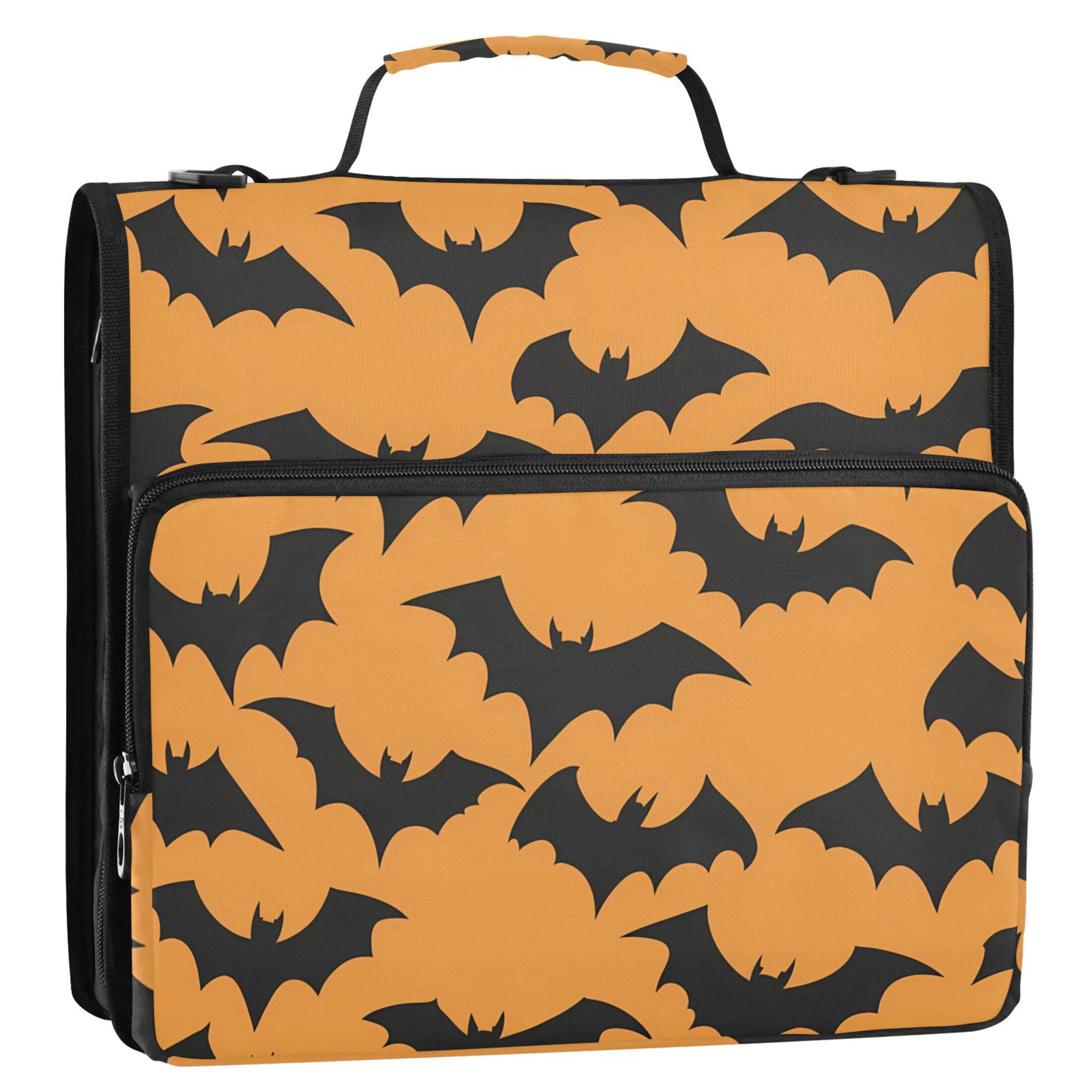 3 Ring Zipper Binder with Shoulder Strap Waterproof Trapper Keeper 2 Inch D-Ring 500 Sheets Capacity Bats on Orange