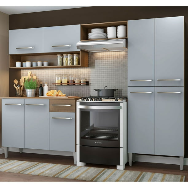 Cocina Integral Completa Madesa Emilly Pop 229cm Marrón/Gris