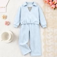 thumbnail image 2 of HAYIMI Girls Two Piece Long Sleeve Lapel Collar Sweatshirt And Pants Kids Playful Casual Outfit Sets Cozy Button Closure Everyday Wear Breathable Clothes Sets, 2 of 6