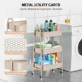 thumbnail image 3 of 3 Tier Utility Rolling Cart, Metal Storage Cart with Handle and Lockable Wheels, Multifunctional Storage Organizer Trolley with Mesh Baskets for Kitchen, Living Room, Office, Garage (Beige), 3 of 14