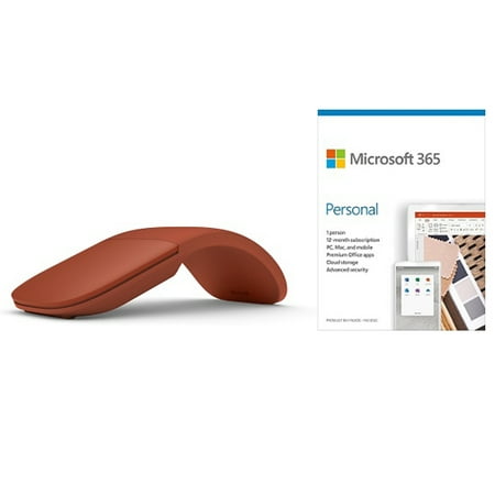 Microsoft Surface Arc Touch Mouse Poppy Red + Microsoft 365 Personal 1 Year Subscription For 1 User - PC/Mac Keycard for Microsoft 365 Personal - Wireless - Bluetooth Connectivity - Ultra-slim & l