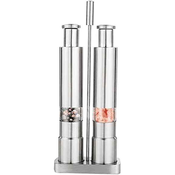 Manual Salt and Pepper Grinder Set Thumb Push Pepper Mill Stainless Steel Spice Sauce Grinders with Metal Holder