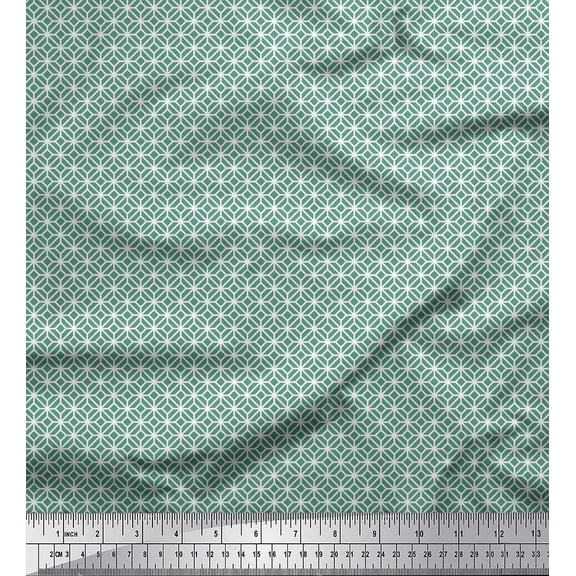 Soimoi Green Cotton Duck Fabric Cross & Geometric Print Sewing Fabric Yard 42 Inch Wide