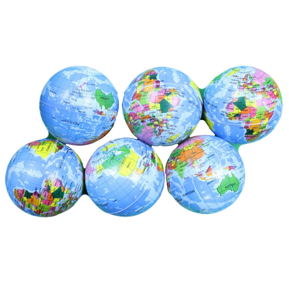 4 Inch Foam Stress Earth Globe Balls Lot of 6 Pieces (Great for