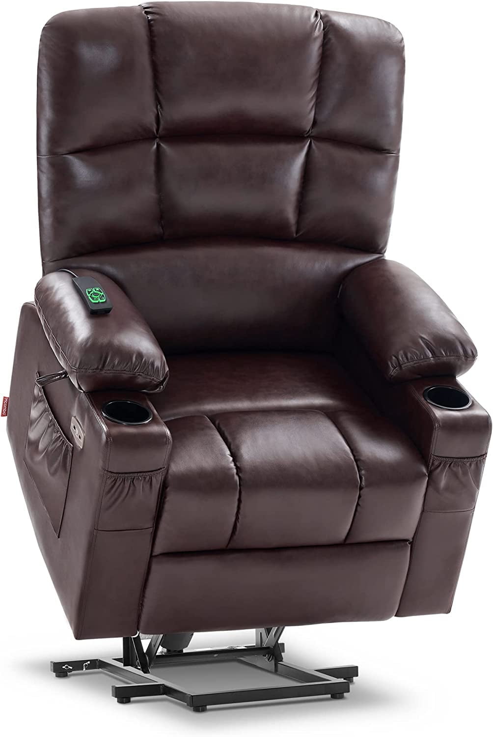 MCombo Dual Motor Large Power Lift Recliner Chair with Massage and Heat for Elderly Big and Tall People, Infinite Position, Extended Footrest, Faux Leather 7680 (Dark Brown, Large)