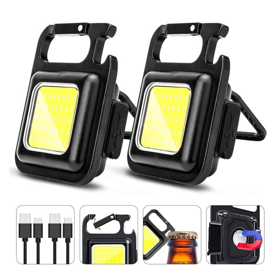Rechargeable Keychain Flashlight 2Pack, High Lumen Super Bright LED Work Light with Magnet,Clip,Bottle Opener for Dog Walking,Car Repair, Emergency,Camping