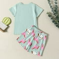 thumbnail image 5 of Laipiong Girls Summer Outfits Casual Cartoon Horse Print Short Sleeve Shorts Set Comfortable Playwear Daily Wear Outdoor Activities Mint Green 7-8, 5 of 6