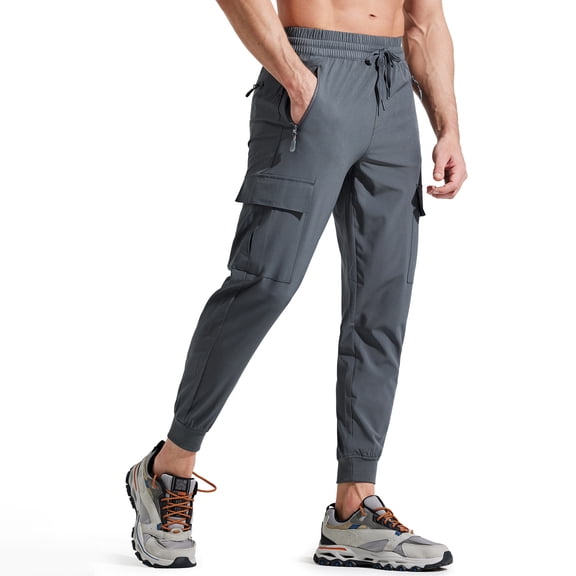 SOKJ Men's Lightweight Joggers-Quick Dry Cargo Hiking Pants Track Running Workout Athletic Travel Casual Outdoor Dark Gray（Size XS-XXXL）