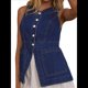thumbnail image 1 of Chaleco Vaquero Elástico Sin Mangas para Mujer, con Botones, Informal, Estilo Occidental, con Bolsillo, para Verano Azul Oscuro M, 1 of 10
