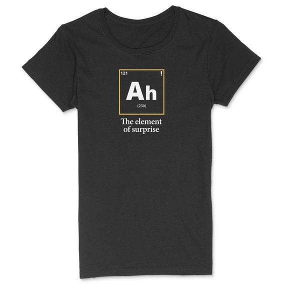 Novelty Genius "Element of Surprise" Funny Science Shirt, Ringspun Cotton T-Shirt, Mens/Womens Fits