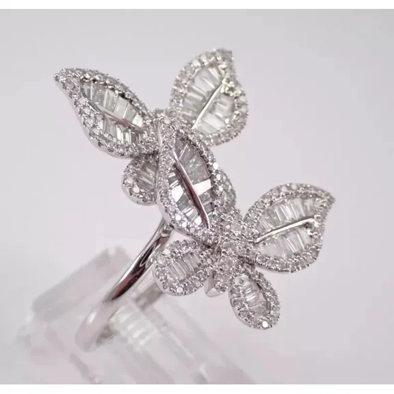 Aishvi Jewels 2Ct Baguette Cut Lab Created Diamond Butterfly Engagement Ring 14K White Gold Plated