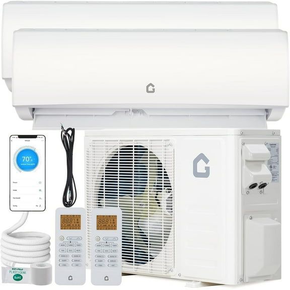 Towallmark 2 Zone Mini Split AC/Heating System 28000 BTU (12K 12K), 20 SEER2 Dual Zone Ductless Wall Mounted Air Conditioner with Pre-Charged Condenser, 208-230V, Not Include Copper Tube Line Set