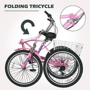 MOONCOOL Adult Tricycle 7 Speed, 24 inch Folding/Not Folding Three Wheel Bikes Cruise Trike for Seniors, Adults, Cargo Basket, Multiple Colors