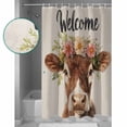 thumbnail image 3 of Extra Long Shower Curtain 72x96 Inch, Cow Flower Garland Shower Curtain Waterproof Bathroom Decor Farm Animal Cottagecore Blooms Floral Fabric Bath Curtain Set Accessories with Hooks, 3 of 6
