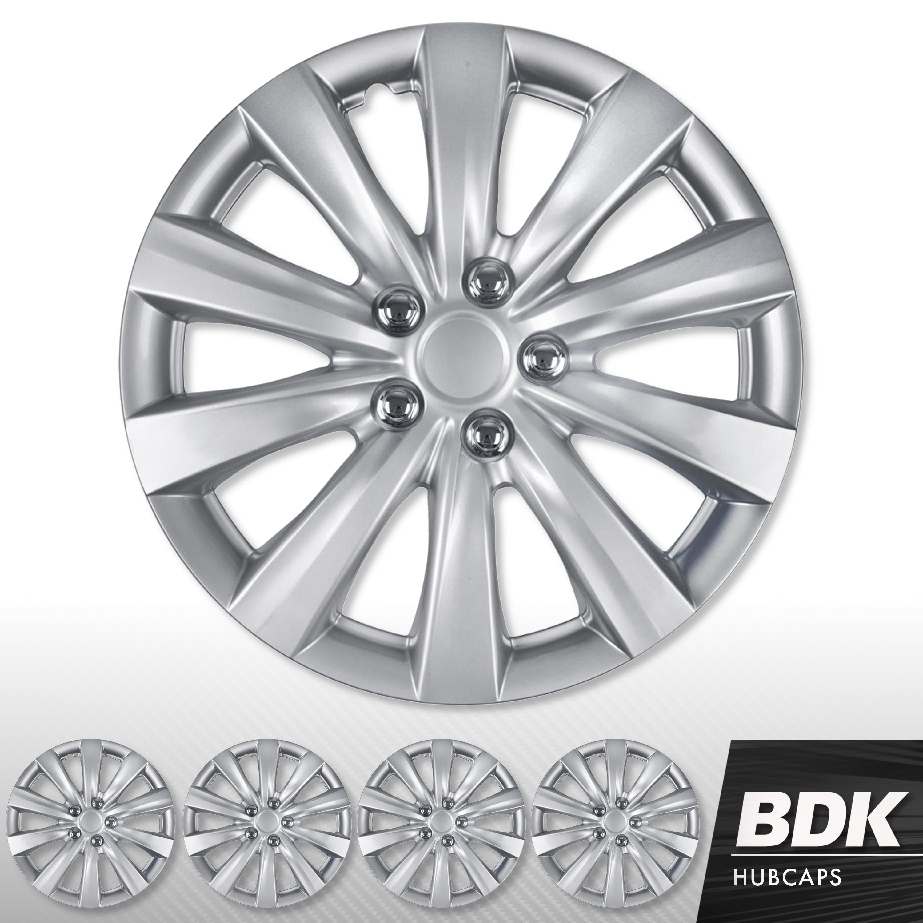 4 Pack of Premium 16 inch Hubcap Wheel Cover Replacements for OEM Steel Wheels, High Grade ABS with Retention Ring BDK 