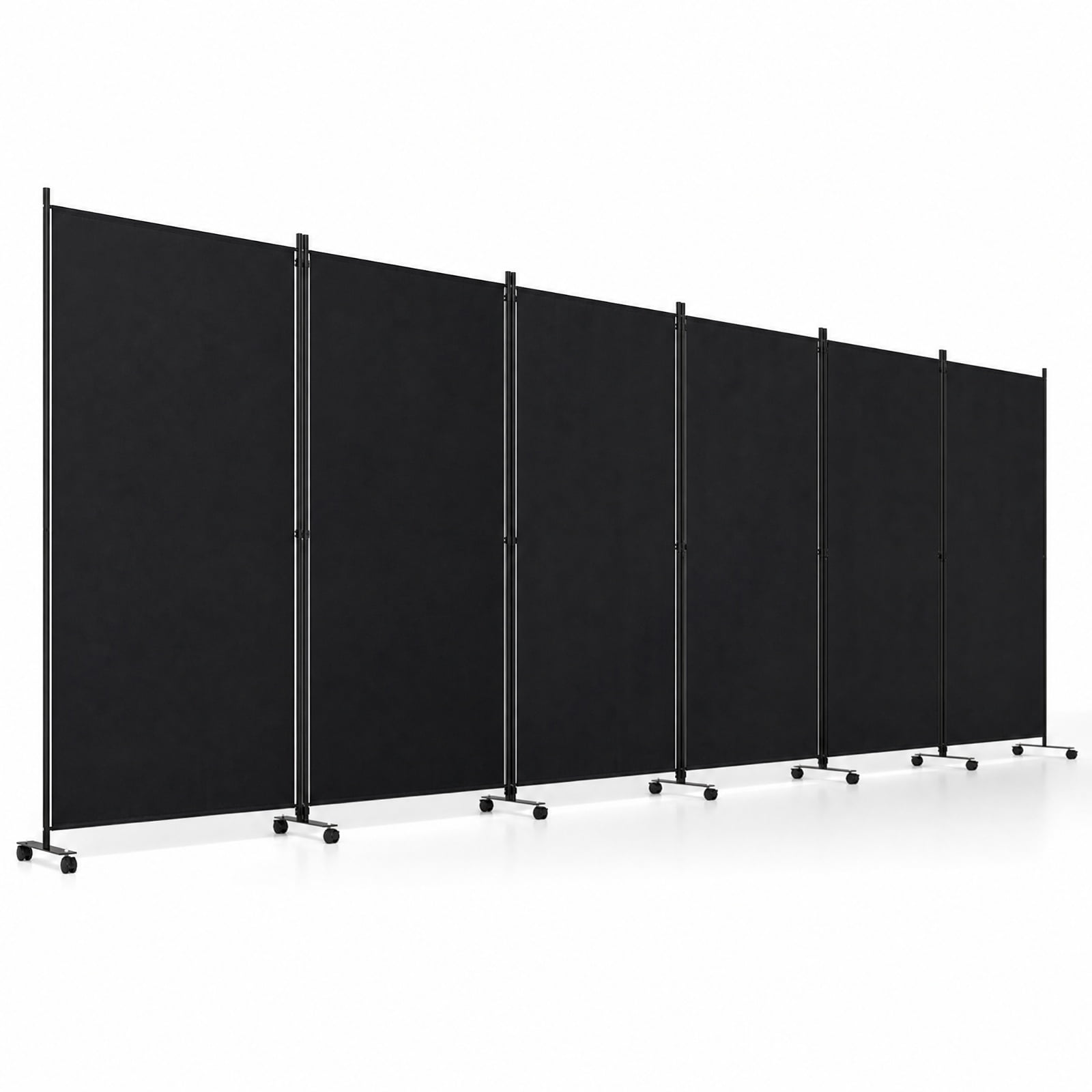 Vebreda 6-Panel Rolling Room Divider Folding Privacy Screen with Lockable Wheels, Freestanding Fabric Partition for Bedroom Office Studio, Black