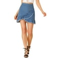 thumbnail image 5 of INSPIRE CHIC Women's Denim Skirt High Waist Ruffle Trim Irregular Hem Button Decor Mini Skirt S Sky Blue, 5 of 6