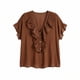thumbnail image 1 of Tops de Manga Corta para las Mujeres Encaje de Cuello en V de Ajuste Suelto Lino de Color Sólido, Verano Tops de Manga Corta para las Mujeres Respirable, 1 of 7