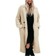 thumbnail image 2 of Yuyuzo Womens Plush Overcoat Lapel Neck Open Front Warm Coat Solid Color Winter Outwear with Pockets, 2 of 5