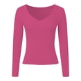 thumbnail image 2 of SGMVNU Girls Long Sleeve V Neck Tops Fitted Ribbed Tees Casual Basic Shirts Solid Color Spring Summer Clothes, Size 13-14 Years, th1-Hot Pink, 2 of 4