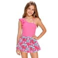 thumbnail image 4 of Bainana Girls Swimsuit Kids 2 Pieces Tankini Swimwear Floral Print One Shoulder Rash Guard And Ruffled Skirts Beach Wear For Teens And Youths 7-8 Years Pink1, 4 of 4