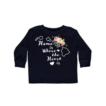 

Inktastic Hawaii Home is Where the Heart is with Watercolor Floral Gift Toddler Boy or Toddler Girl Long Sleeve T-Shirt