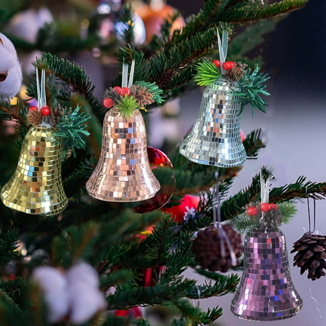 Fiudx Colgante Navideño de Cristal, Diseño de Espejo Retro, Elegantes Bayas Rojas y Piñas, Decoración Navideña, Versátil para Mesa o Árbol, Regalo de Navidad, 11,4 X 8 Cm