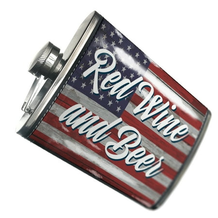 

NEONBLOND Flask Red Wine and Beer Fourth of July Vintage Wood Flag Script