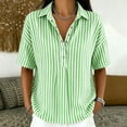 thumbnail image 3 of Stamzod Striped Tops for Women Trendy Fashion V-Neck Short Sleeve T-Shirts Plus Size Dressy Casual Blouses Green C M, 3 of 7