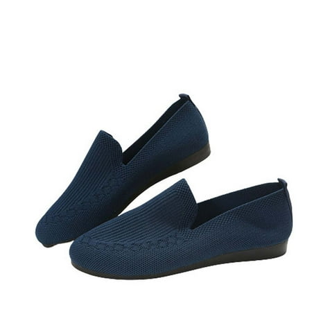 Slip On Shoes for Women Comfort Fall Loafers Comfortable Dressy Flats Clearance Female Solid Color Round-Toe Flats Shoes Lightweight Soft Sneakers Casual Shoe Blue 7.5