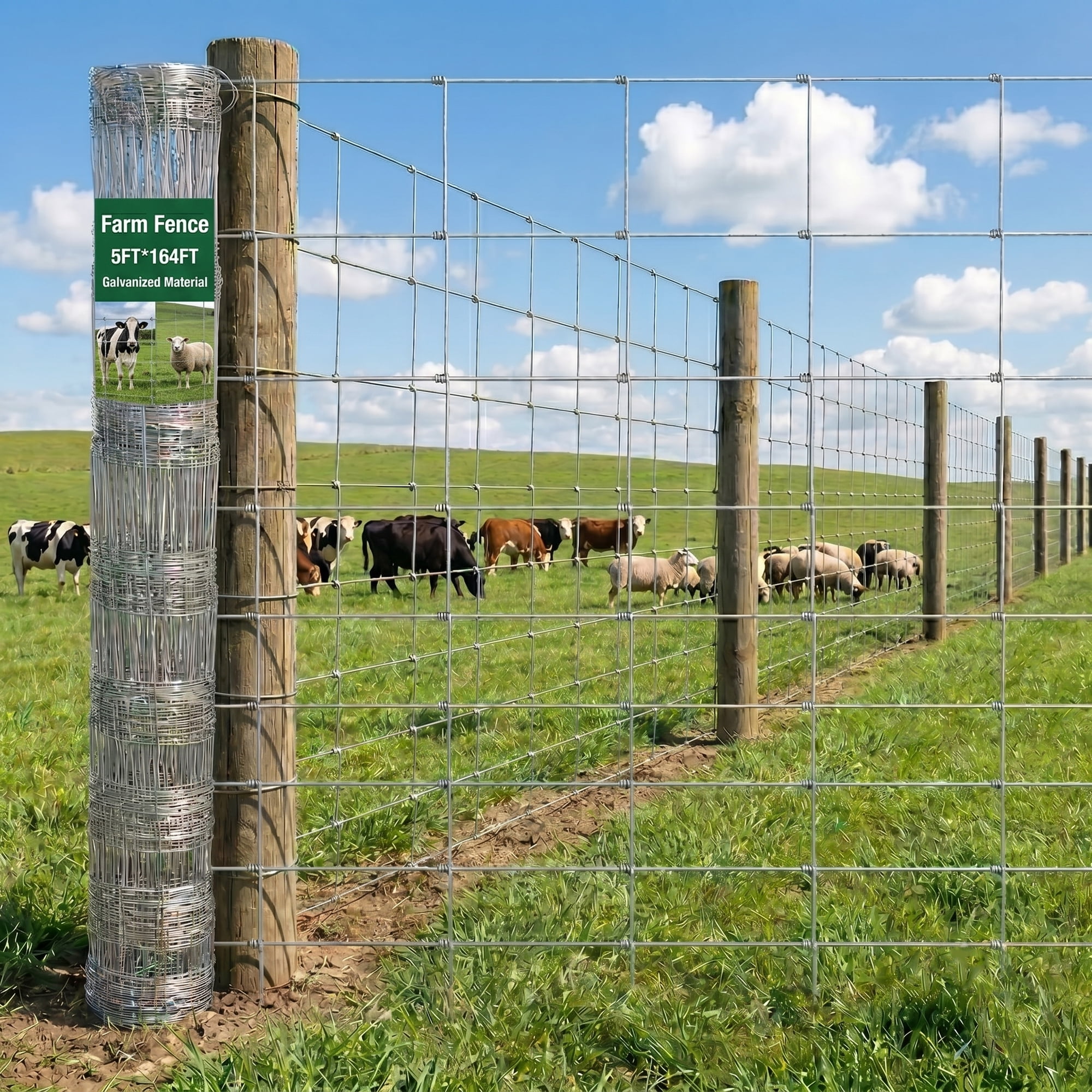Farm Fence 5ft x 164ft Galvanized Wire Fencing Cattle Panels for Garden Trellis Chain Link Fence