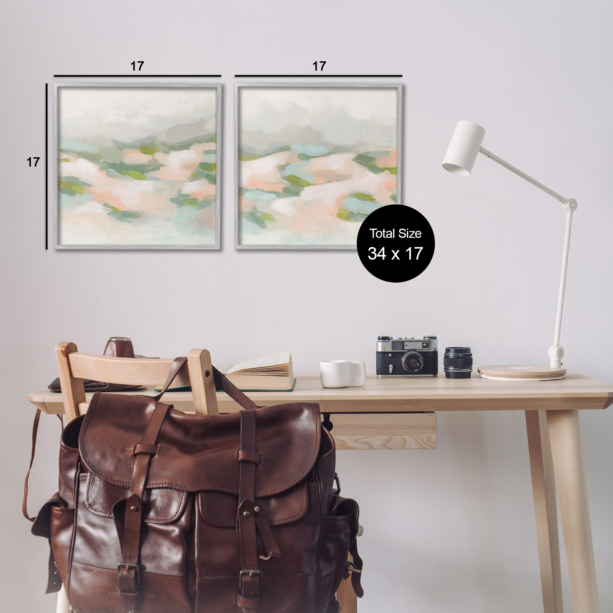 Stupell Industries Pastel Hills Abstraction Landscape Painting Gray Framed Art Print Wall Art, 17 x 17, Set of 2