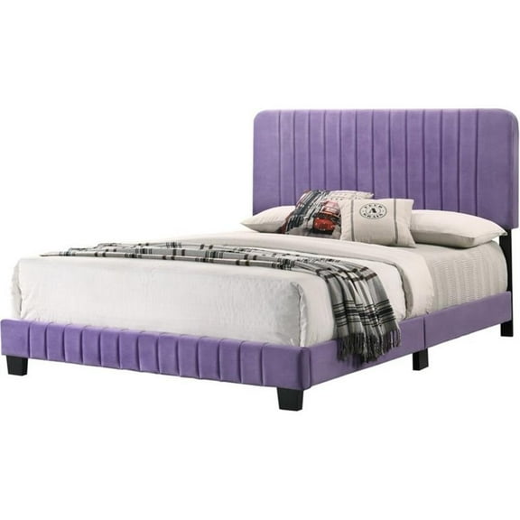 Maklaine Modern Upholstered Velvet Upholstered Queen Bed in Purple