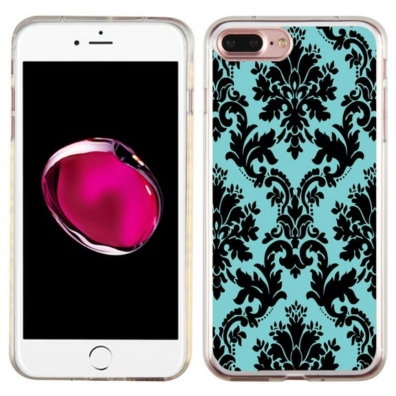 Slim-Fit Case for Apple iPhone 8 PLUS / 7 PLUS, OneToughShield ® Premium TPU Gel Protector Phone Case - Victorian Blue/Black