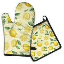 Lemon Kitchen Oven Mitt and Pot Holder Sets 2 Pcs for Baking, Cooking and Grilling, Heat Resistant Up To 392 °F