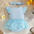 thumbnail image 6 of Karoyedx Baby Girls' Dresses Baby Girl Romper Dress Ribbed Newborn Lace Boho Tutu Dresses Headband Baptism Photography Wedding Summer Outfit Light Blue Size,6-9 Months, 6 of 6