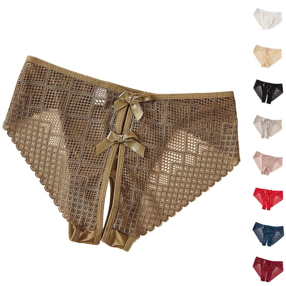 Bovxnpu Women's Plus Size Panties, Womens Breathable Lace Brief Underwear No Show Panties, Underwear French Thin Perspective Mesh Lace Underwear Cropping Hip Lifting Low Waist Underwear Underwear