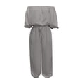 thumbnail image 6 of BESEW7 Off Shoulder Jumpsuits for Women, Summer Casual Loose Rompers with Pockets Roll Up Sleeve Elastic Waist for Daily Beach Vacation Gray L, 6 of 7