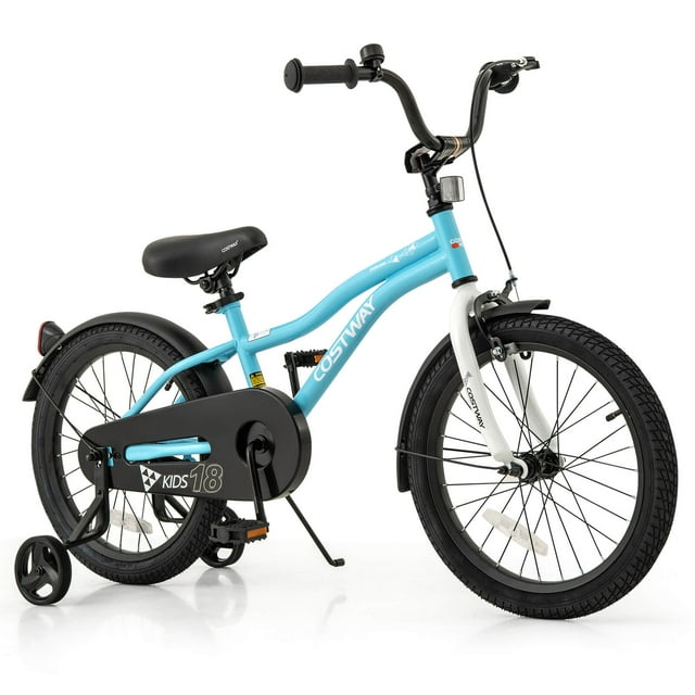 Costway Vélo pour Enfants de 18 Pouces pour Garçons et Filles de 4 à 8 Ans avec Siège Ajustable, Frein à Main, Réflecteurs, Bleu