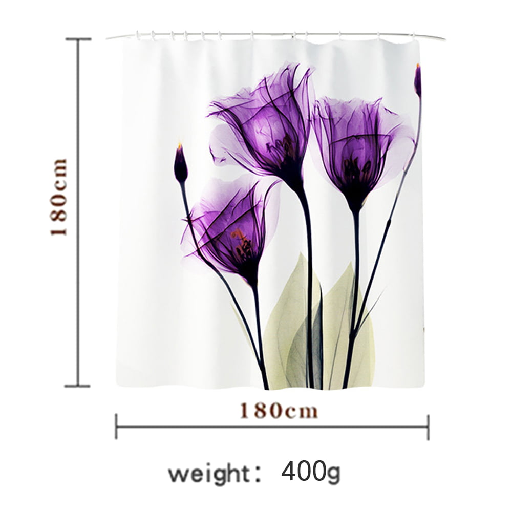 Tulip Flowers Florals Shower Curtain Set with Hooks Grey Romantic Transparent Fabric Bathroom Decor Waterproof Polyester Fabric Bathroom Accessories Bath Curtain 72x78 in